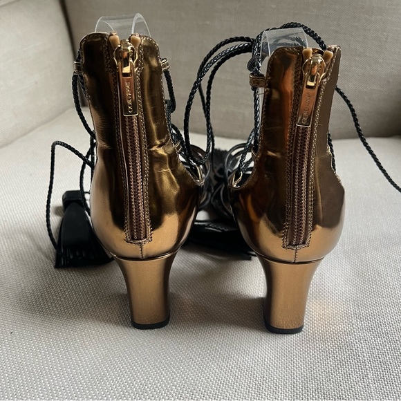 Jimmy Choo Caged Sandals Tassels Gold Patent Satin Diamond US 7 1/2 w Box - Picture 4 of 9